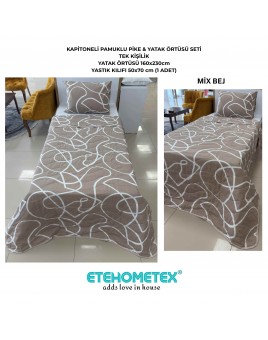 ETEHOMETEX Pamuklu Kapitoneli Yatak Örtüsü Seti TEK KİŞİLİK MİX BEJ 8696474232105